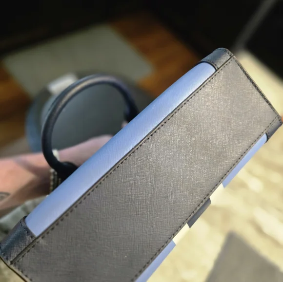 Michael Kors Striped Saffiano Leather Satchel in Navy, Light Blue & White - Picture 4 of 5